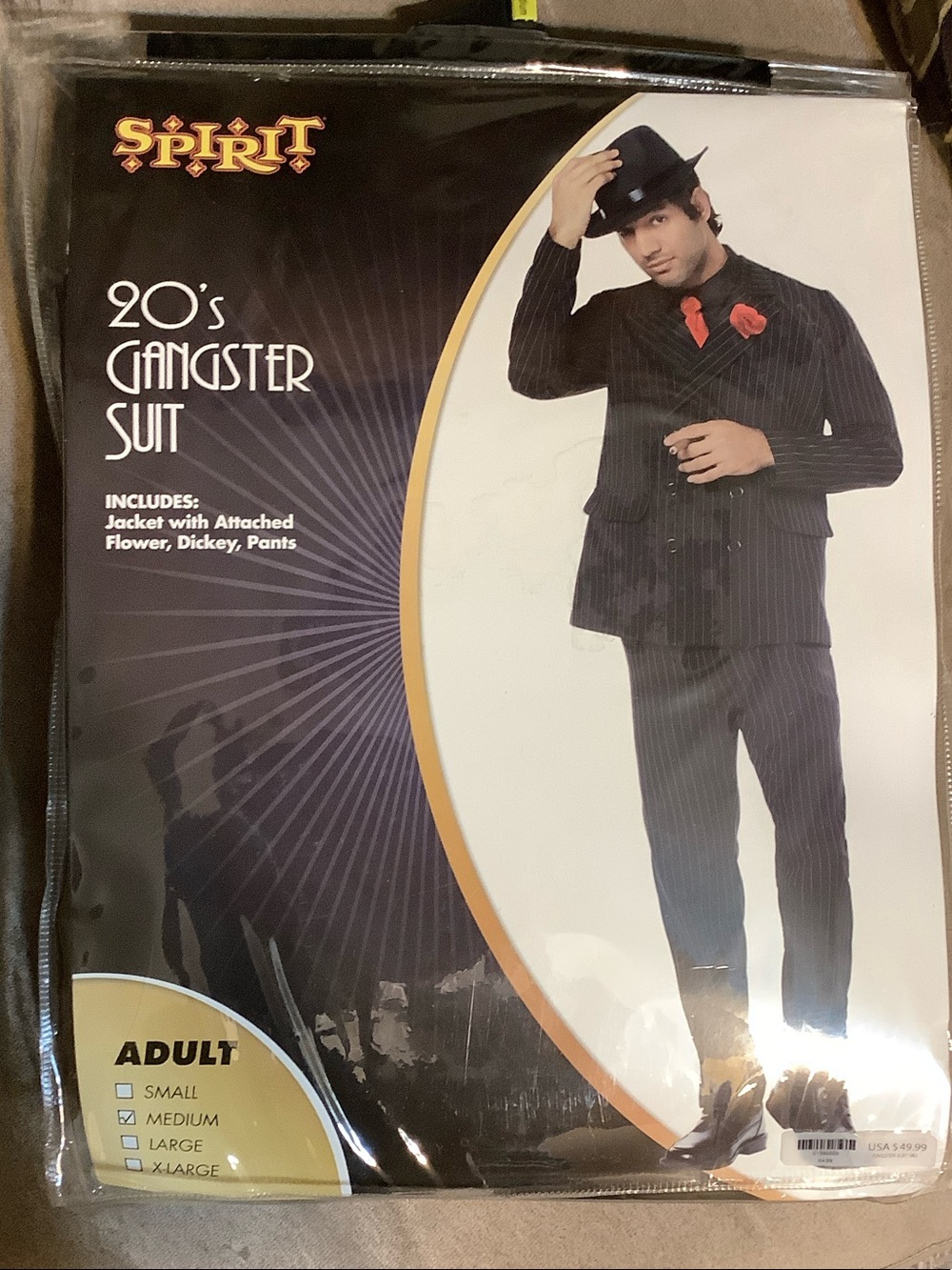 Spirit Black Pinstripe 20’s Gangster Suit with Red Accents Size Medium